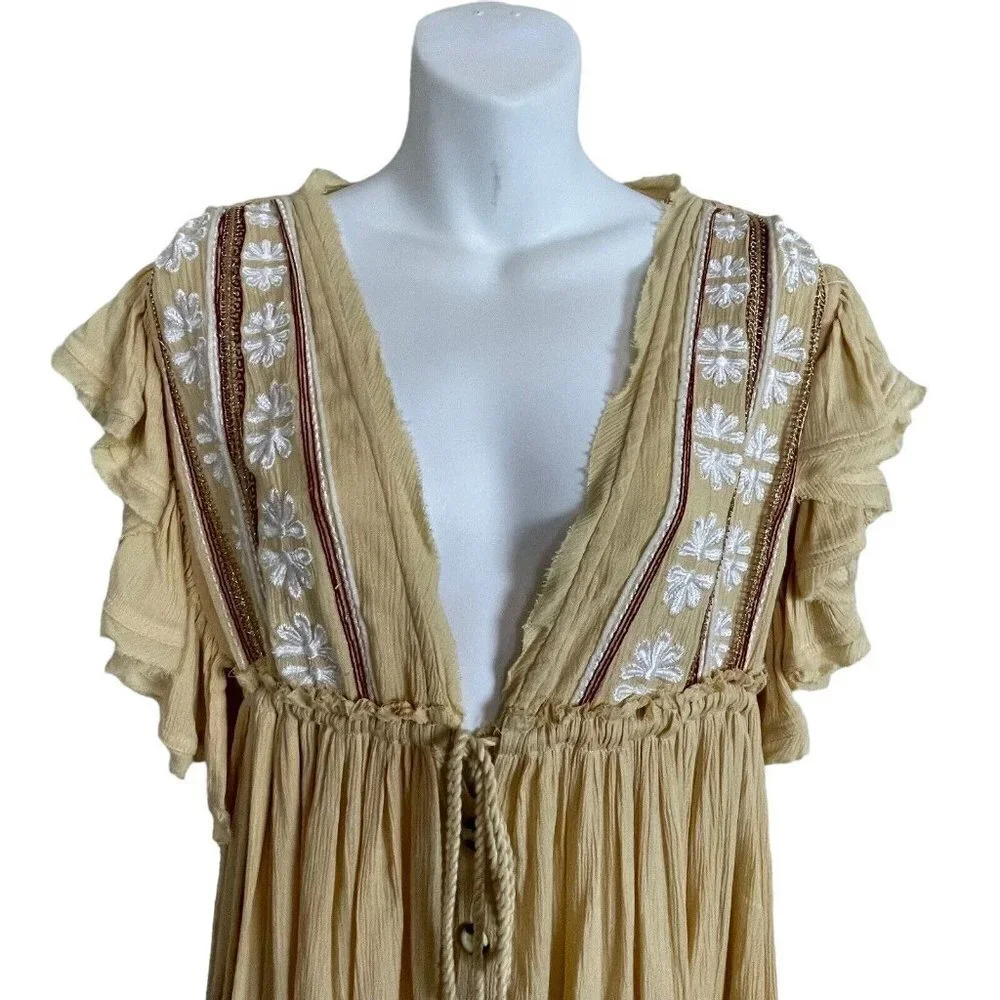 Free People Garbanzo Bean Bali Will Wait‎ For You Casual Boho Maxi Dress Sz XS